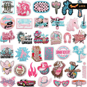Pink Girl Embroidery Cloth Sticker Western Patches Sticker Bag Jacket Dress Up Embroidery Label Sports Car