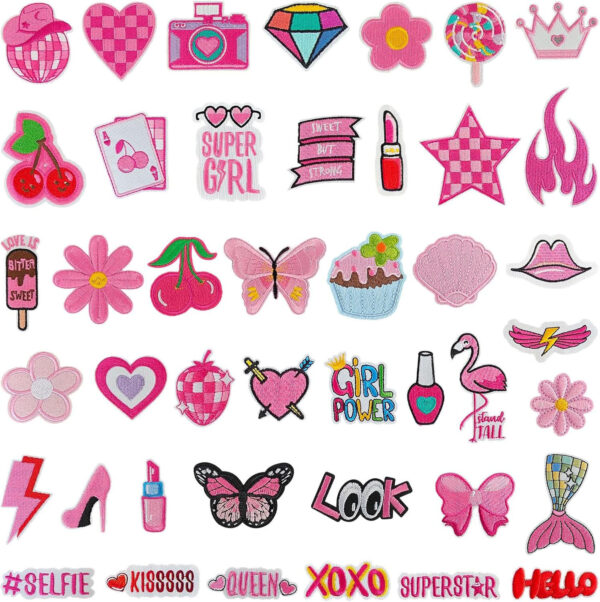 Pink Series Embroidery Patches Sticker Women's Decorative Embroidery Cloth Sticker Love Mouth Camera Cloth Sticker