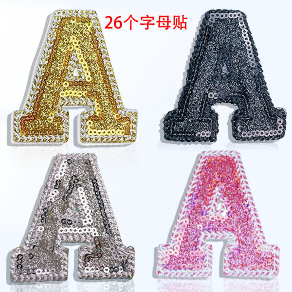 GSilver Pink Black Bead Embroidery Flower English Alphabet Cloth Sticker Patches Cloth Sticker