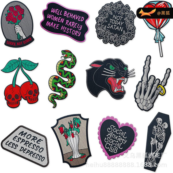 Weaving Mark Cloth Sticker Clothes Decorative Patches Sticker Horror Skull Cherry Embroidery Cloth Sticker Bag