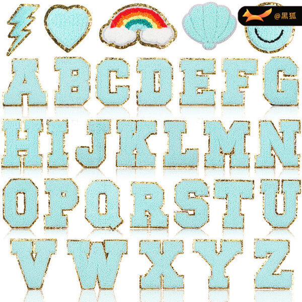 6cm lake blue Patches sticker 26 English letters cloth sticker ironing bag decorative label