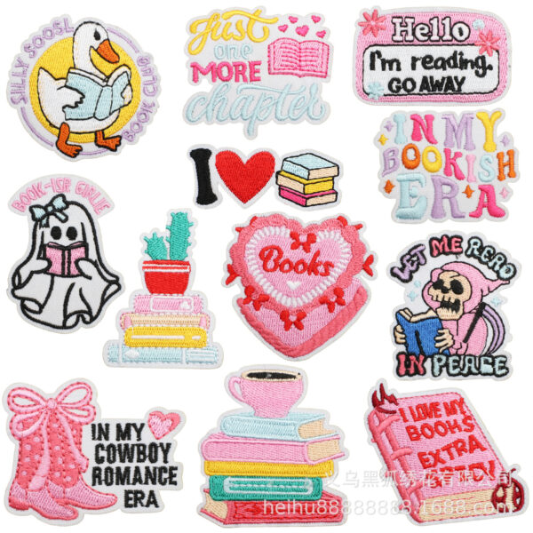 cartoon reading book embroidery cloth sticker school decoration embroidery Patches sticker hat sock shoes and hats DIY cloth sticker