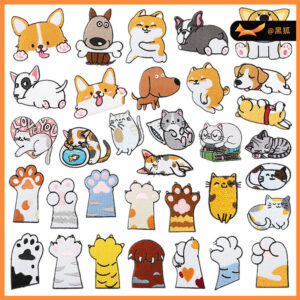 cat embroidery cloth sticker cat paw Patches sticker cartoon puppy embroidery label