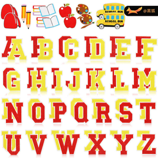 School Season English Alphabet Embroidery Cloth Sticker Bag Decoration Apple Patches Sticker Embroidery Label