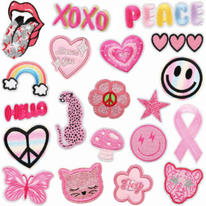 pink mouth embroidery cloth sticker love bag sticker mushroom embroidery label ironing