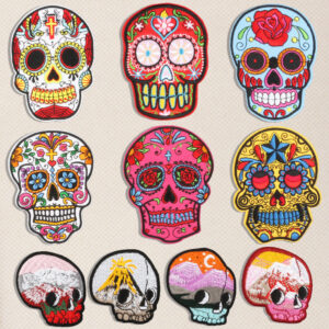 Art Skull Embroidery Label Rose Horror Skull Embroidery Cloth Sticker Ironing Patches Sticker