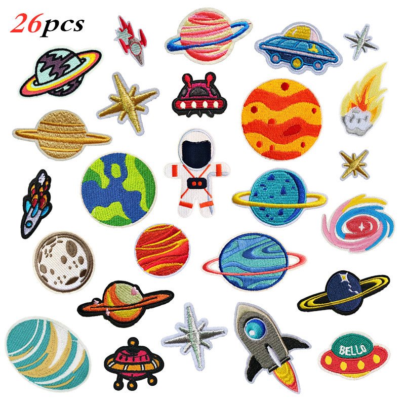 computer embroidery embroidery cloth sticker planet combination embroidery sticker embroidery pattern clothing repair felt cloth stickerEmbroidered Iron on Patches for Clothes, Dress, Hat, Jeans, DIY Accessories Patches for Caps Backpacks Vest Harness -JY