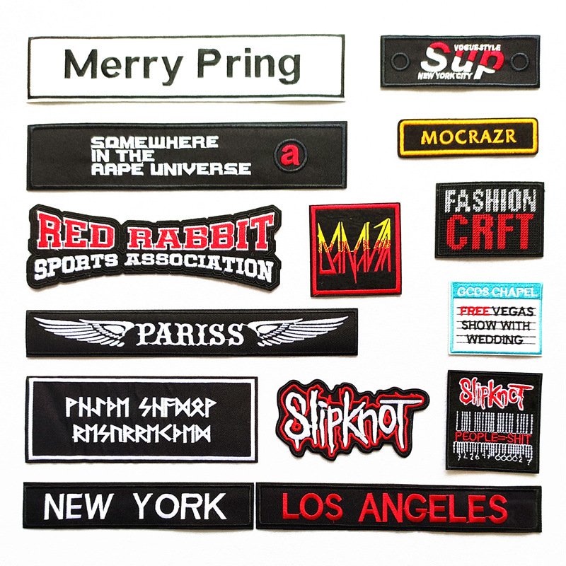 Badge Patch Embroidery Cloth Sticker Embroidery Black White Red English Cloth Sticker English Letter Rectangle