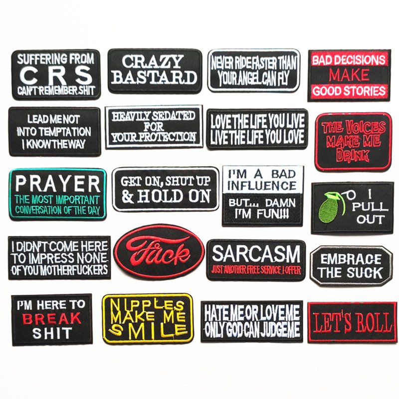badge patch embroidery patch cloth sticker embroidery black and white English cloth sticker English letter rectangle