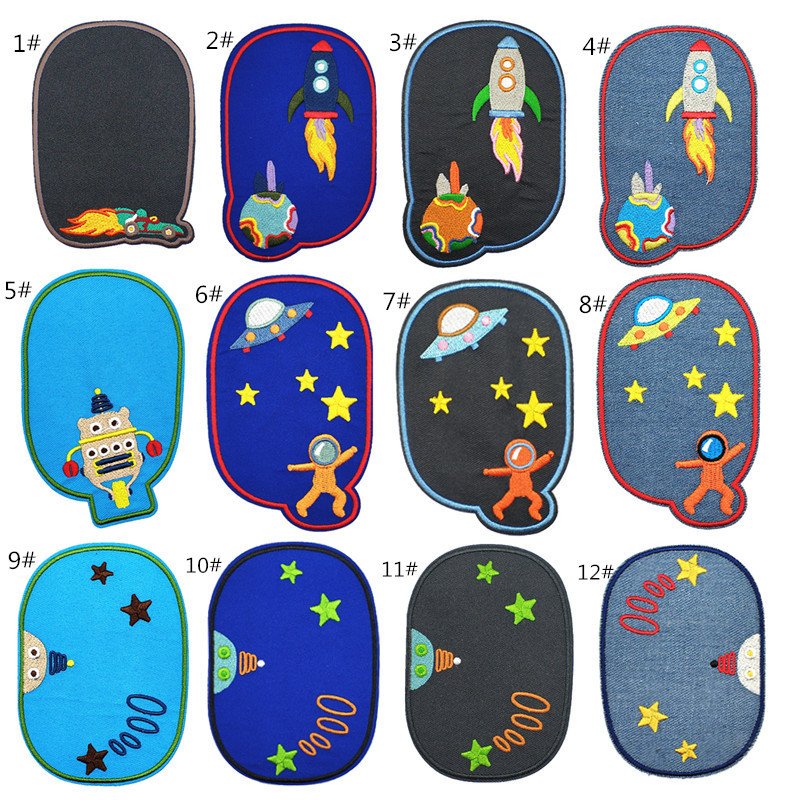 cartoon planet denim knee cloth sticker embroidery sticker logo embroidery decal spot wholesale adhesive stickerEmbroidered Iron on Patches for Clothes, Dress, Hat, Jeans, DIY Accessories Patches for Caps Backpacks Vest Harness -JY