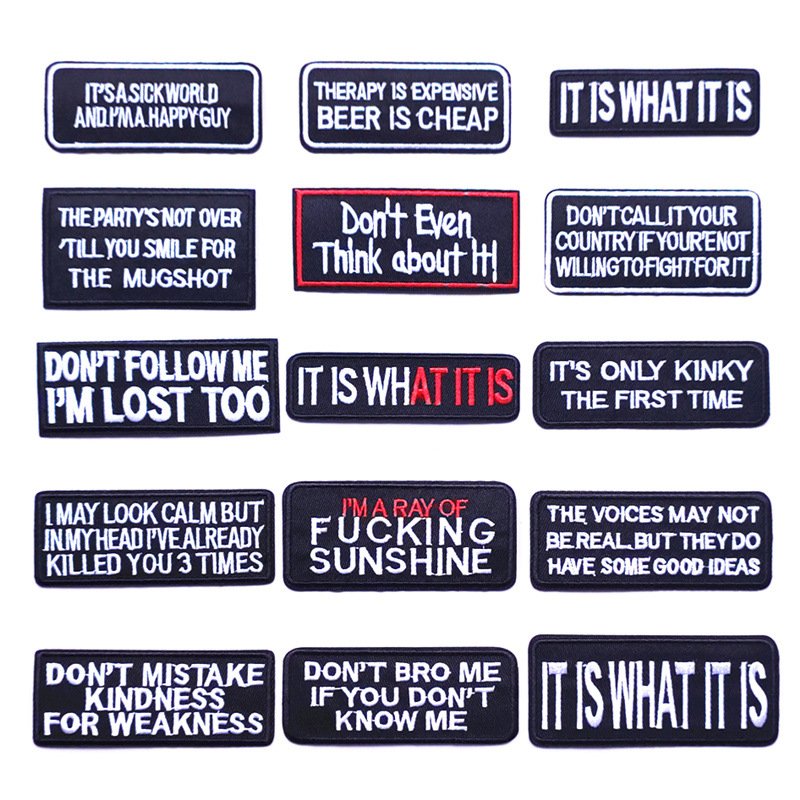 badge patch embroidery patch cloth sticker embroidery black and white English cloth sticker English letter rectangle