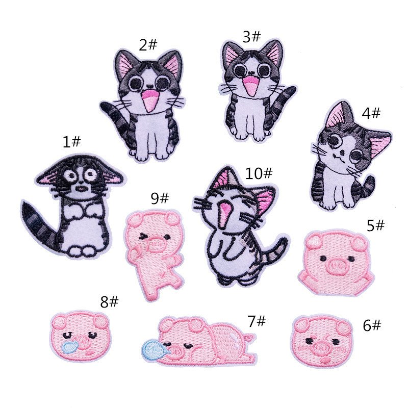 embroidery cloth sticker cartoon piggy cat embroidery cloth sticker cute children's clothes pants patches stickerEmbroidered Iron on Patches for Clothes, Dress, Hat, Jeans, DIY Accessories Patches for Caps Backpacks Vest Harness -JY