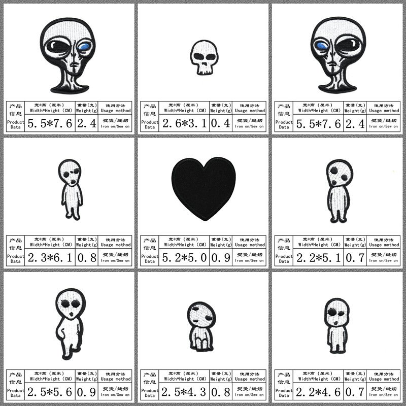 alien patch embroidery patch cloth sticker embroidery black sticker shape ghost head ironing sticker