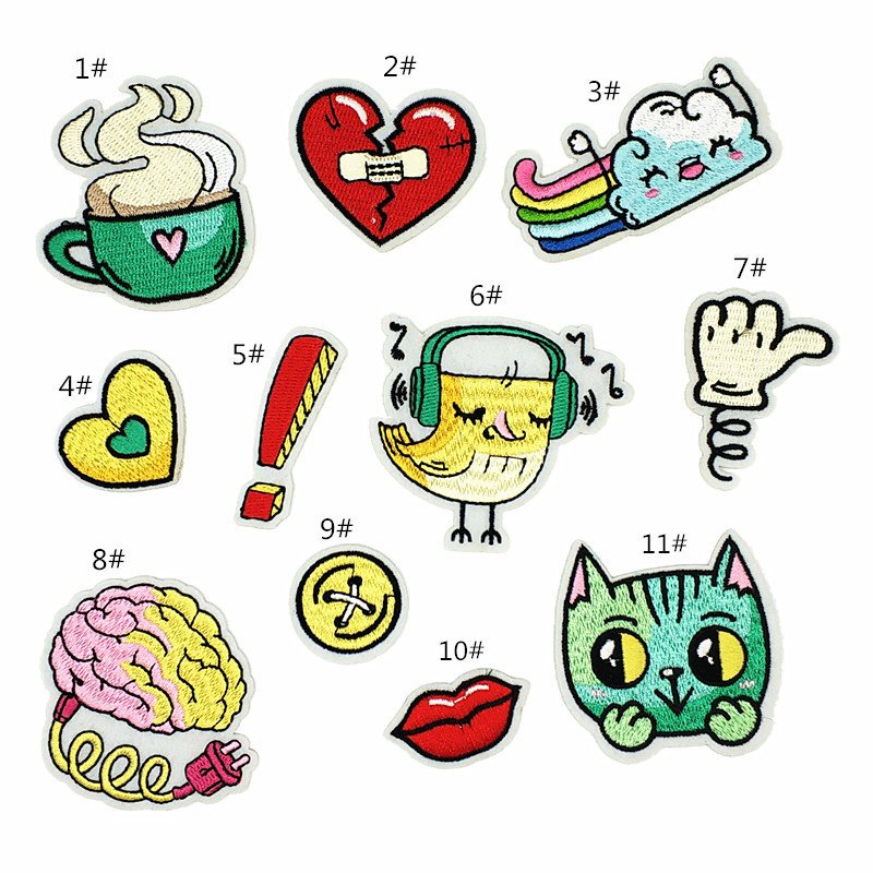 Computer Embroidery Embroidery Cloth Sticker Love Cup Cat Personality Embroidery Chapter patches Sticker Clothing Accessories StickerEmbroidered Iron on Patches for Clothes, Dress, Hat, Jeans, DIY Accessories Patches for Caps Backpacks Vest Harness -JY