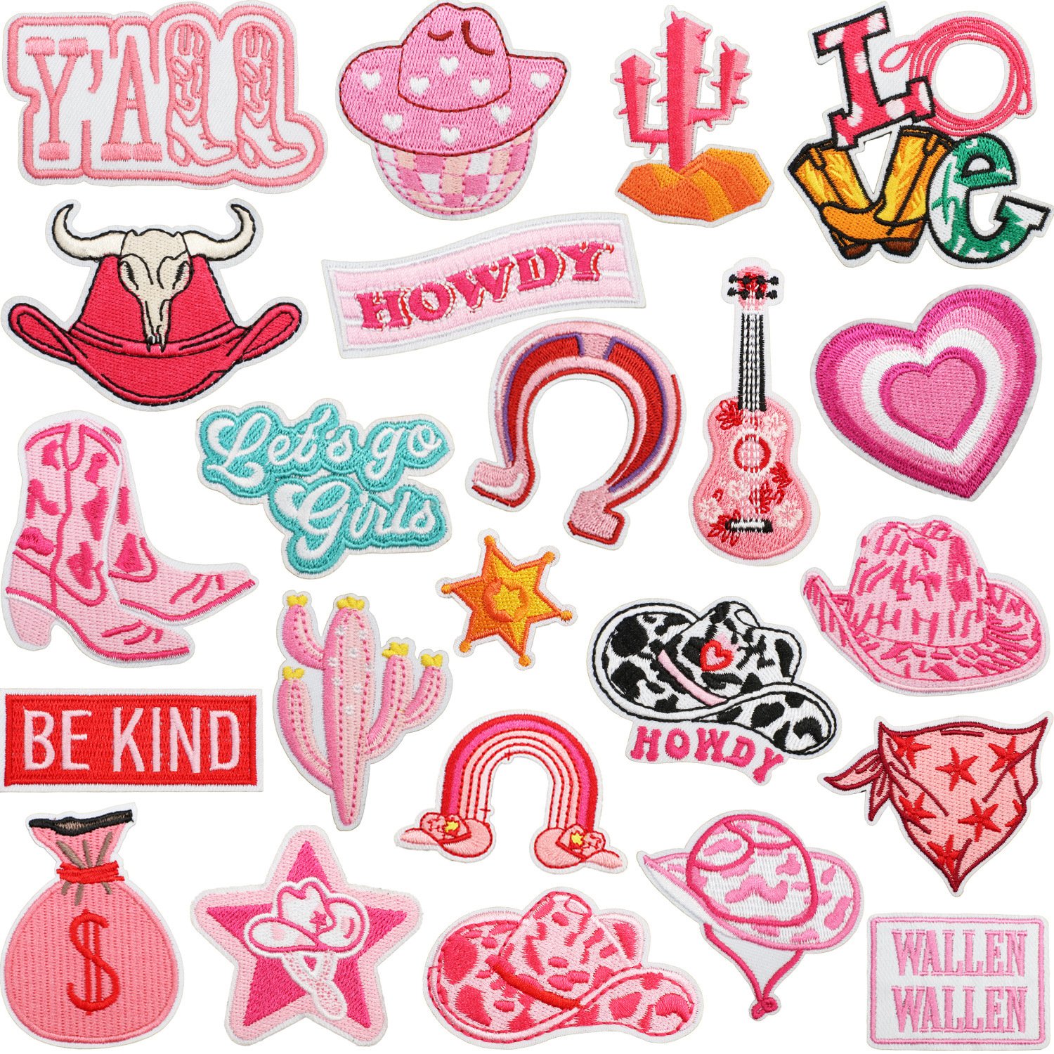 Pink western denim embroidery cloth sticker denim girl clothes decorative patch sticker cactus cow head embroidery patch