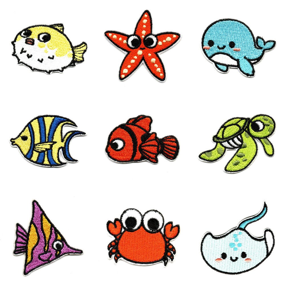 Cartoon self-adhesive fish cat embroidery patch sticker embroidery hole patch badge embroidery cloth sticker self-adhesive cartoon