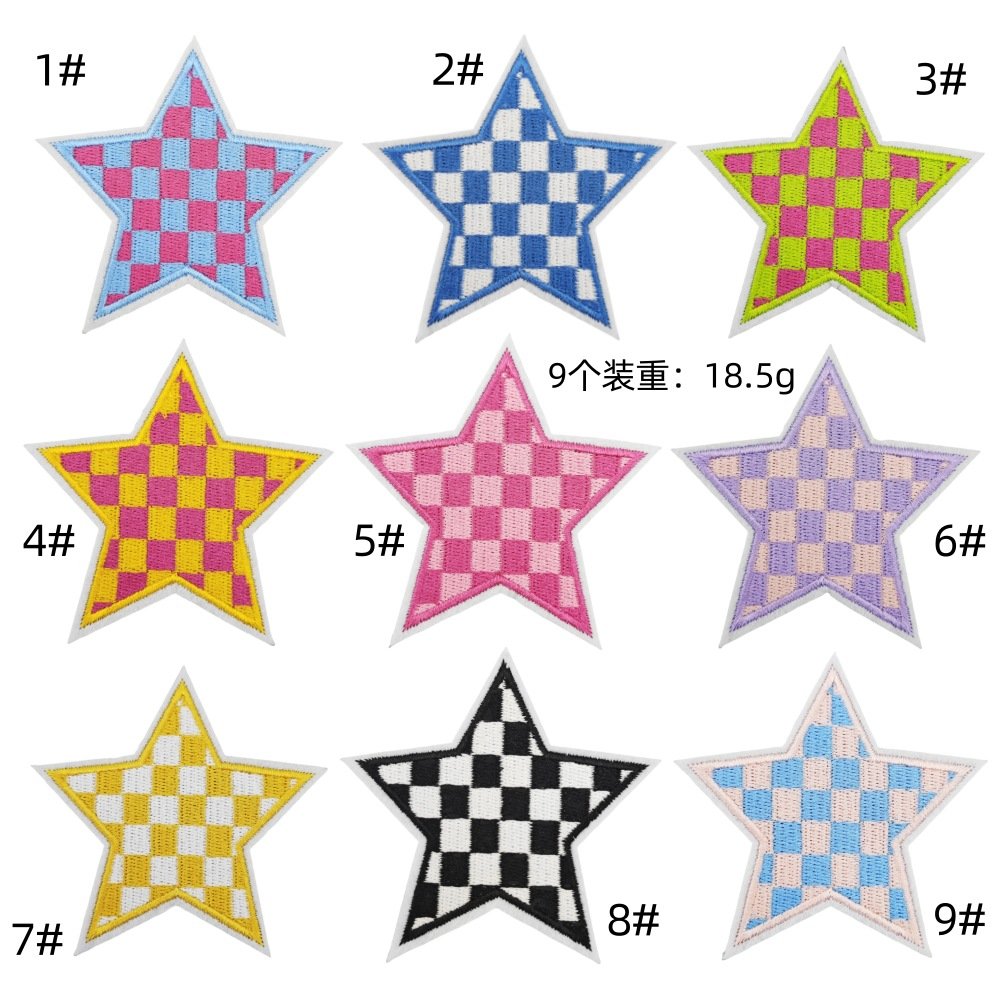Color plaid star cloth sticker computer embroidery chapter boy clothing accessories cartoon cute discount hot melt adhesive wholesaleEmbroidered Iron on Patches for Clothes, Dress, Hat, Jeans, DIY Accessories Patches for Caps Backpacks Vest Harness -JY