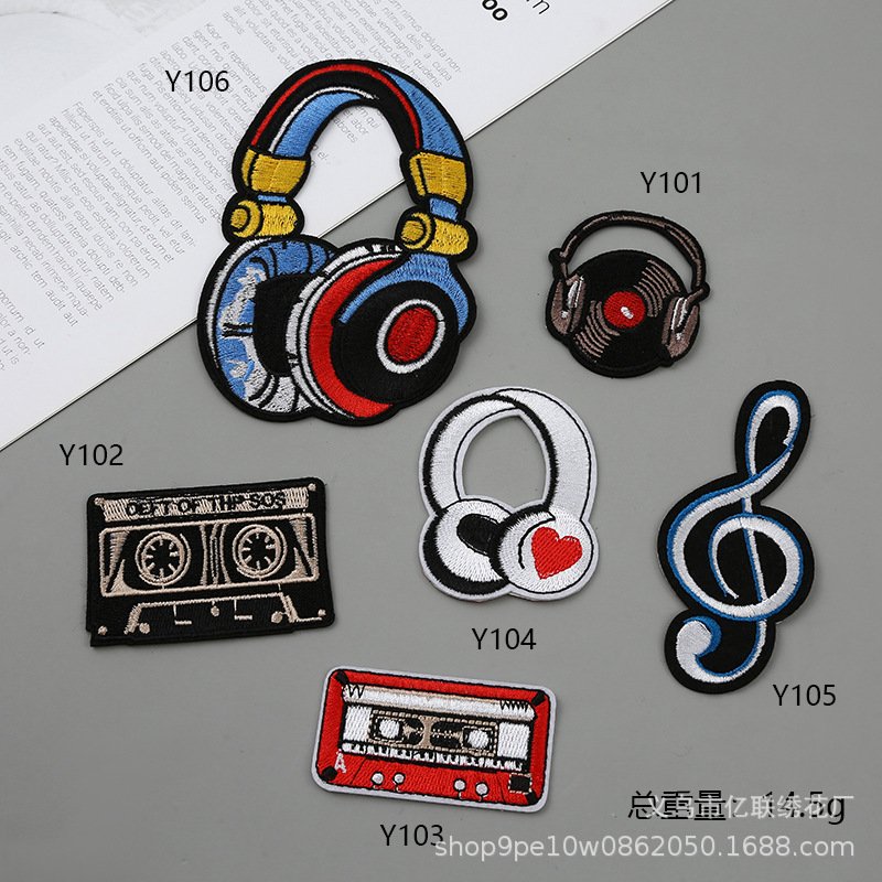 Cartoon earphones embroidery adhesive cloth sticker DIY clothes bag hat decoration decals fill holes accessories