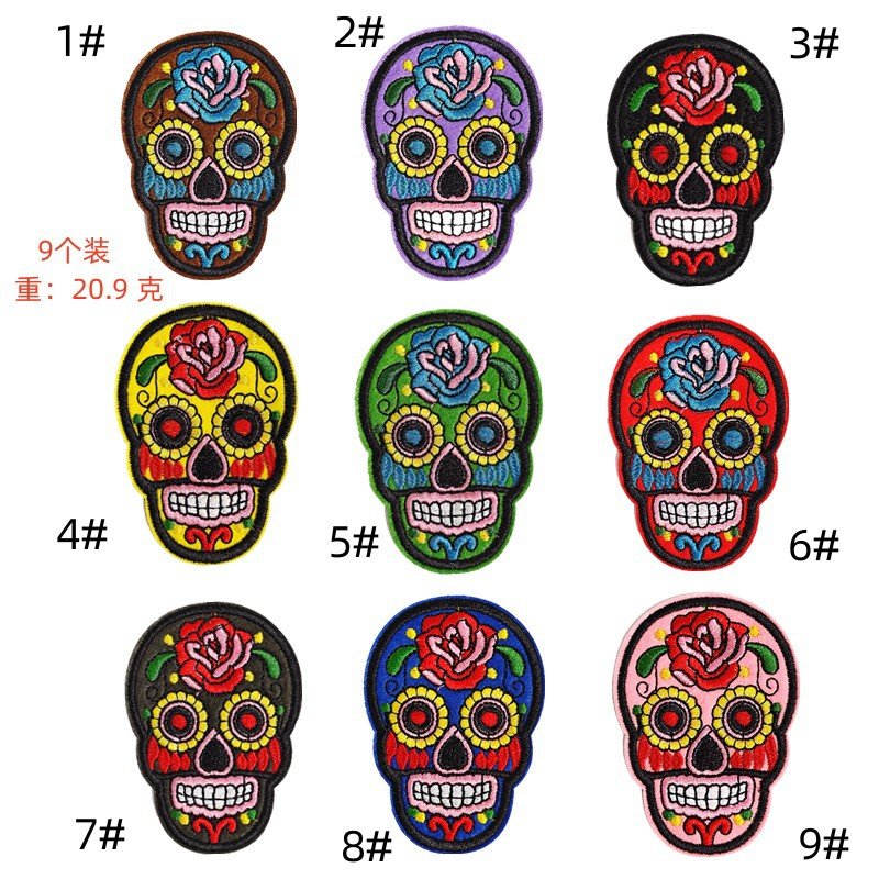cloth sticker punk style skull party + Ding applique clothing accessories embroidery stickerEmbroidered Iron on Patches for Clothes, Dress, Hat, Jeans, DIY Accessories Patches for Caps Backpacks Vest Harness -JY