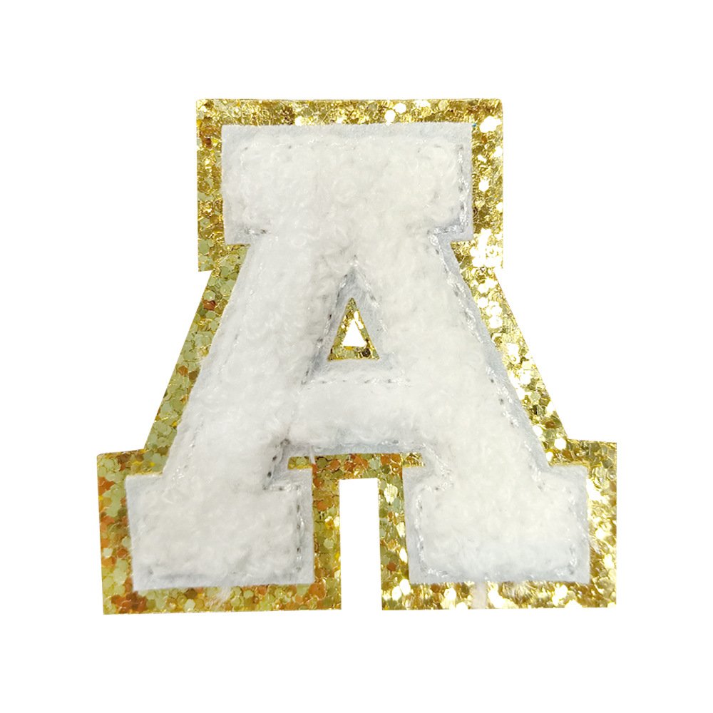White spot 5.5cm towel Iron on Patches letters A-Z Iron on Patches cloth sticker gold onion powder Glitter double layer Iron on Patches letters