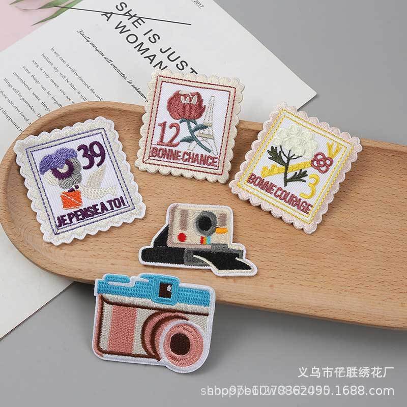 camera stamps self-adhesive cloth stickers creative clothing accessories shoes and bags decoration embroidery stickers