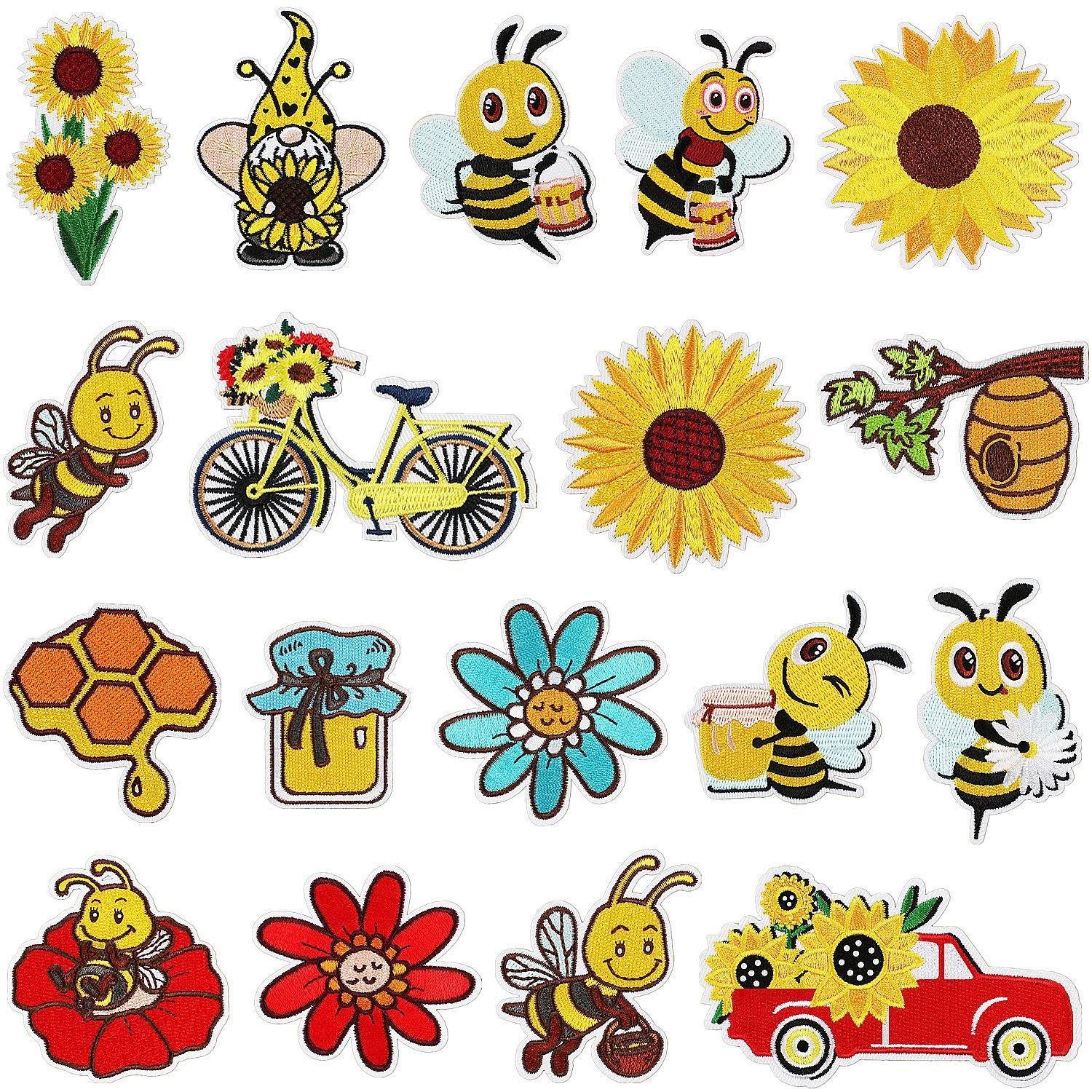 summer wind sunflower embroidery cloth sticker bee family patch sticker bag decoration embroidery sticker cartoon honeycomb