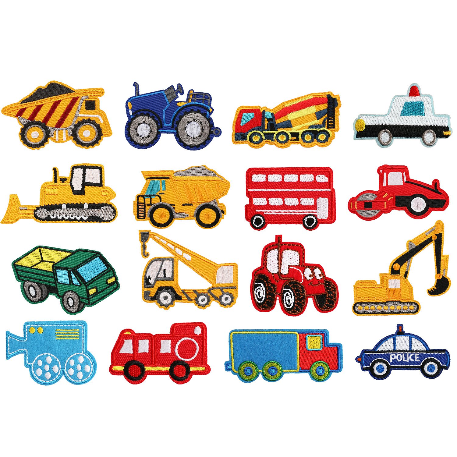 16 Pack Cartoon Car Embroidery Cloth Sticker Clothes Decoration Construction Vehicle Patch Sticker