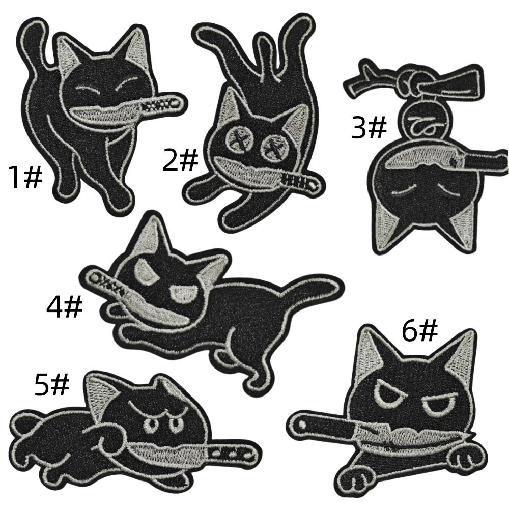 Black cartoon kitten embroidery cloth sticker clothes decorative patches sticker cat heat transfer children's clothes embroideryEmbroidered Iron on Patches for Clothes, Dress, Hat, Jeans, DIY Accessories Patches for Caps Backpacks Vest Harness -JY