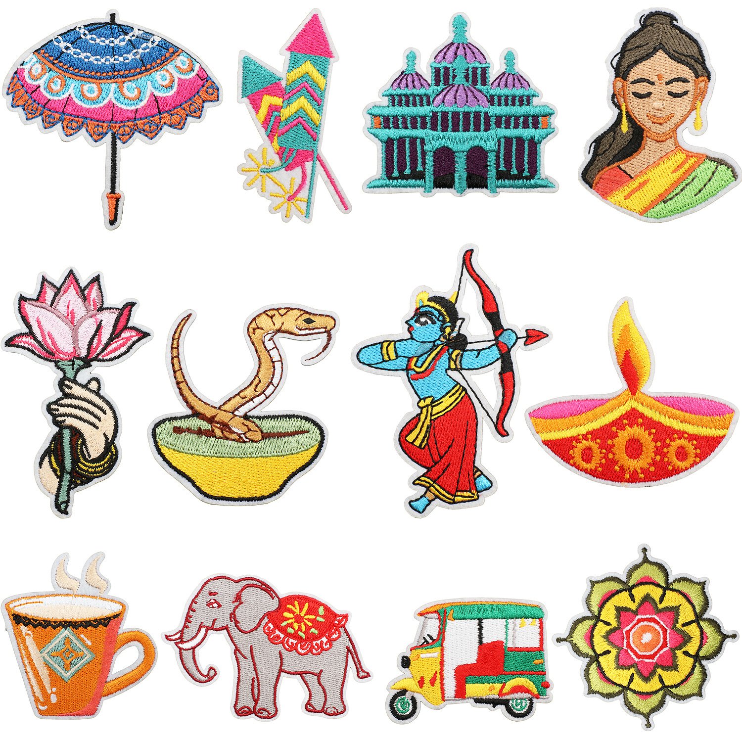 Happy Diwali Embroidery Cloth Sticker Indian Holiday Patch Sticker Candle Lotus Patches