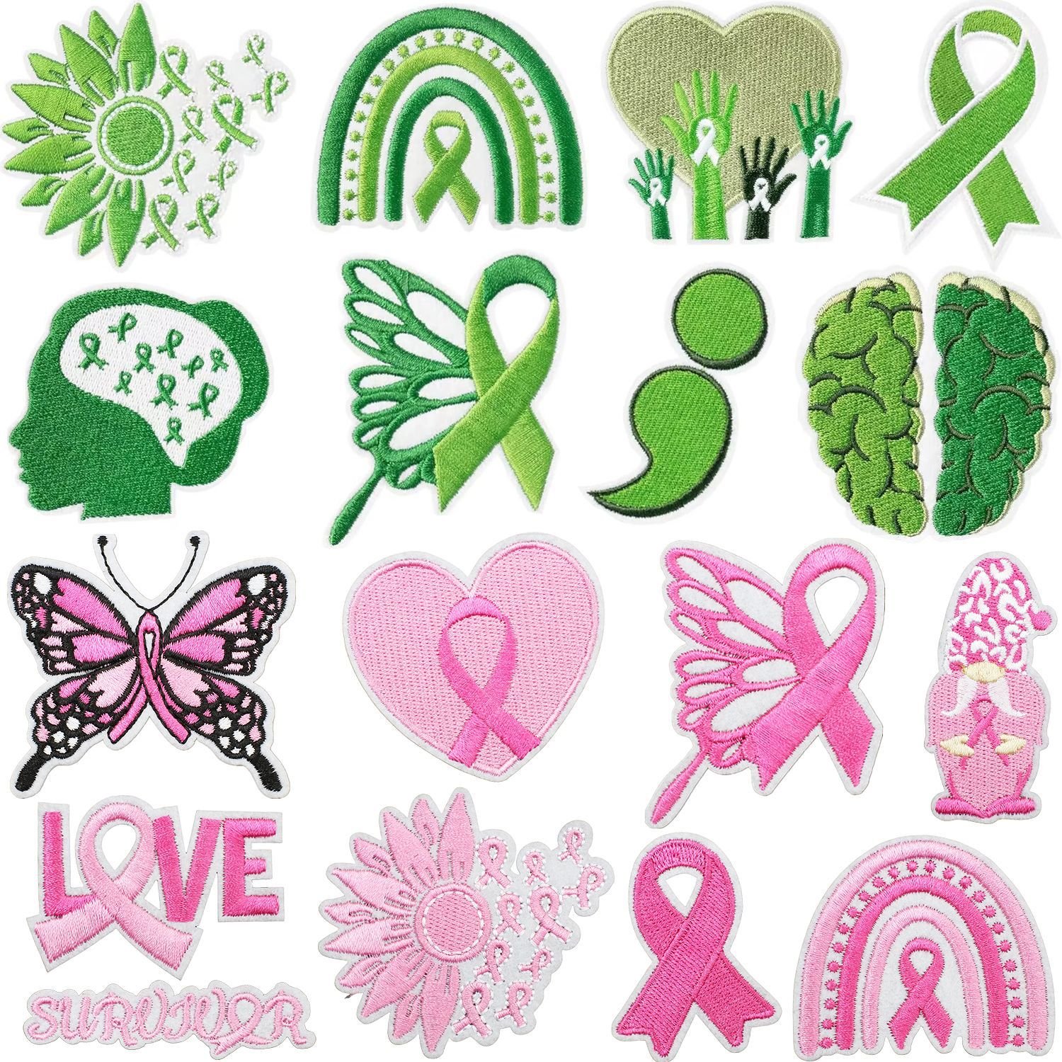 Health Day Embroidery Cloth Sticker Pink Ribbon Patch Sticker Green Butterfly Bag Decoration Patches