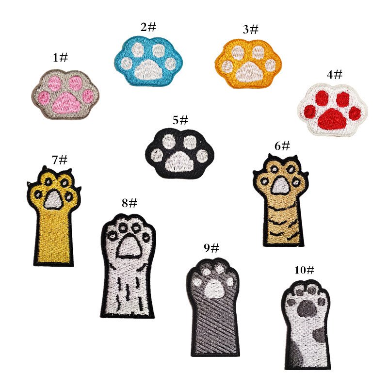 Popular kitten claw shit shoveling officer cat slave claw cloth sticker cute animal sole embroidery decorative clothing DIY decorative supplementEmbroidered Iron on Patches for Clothes, Dress, Hat, Jeans, DIY Accessories Patches for Caps Backpacks Vest Harness -JY