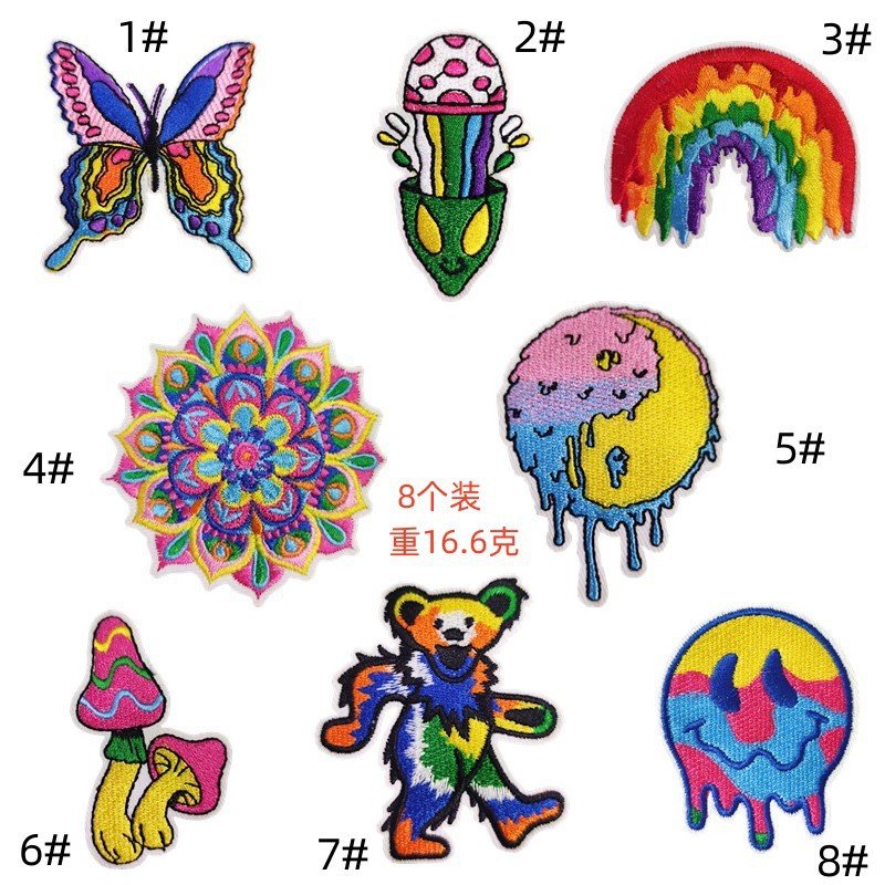 Creative colorful embroidery sticker children's cartoon rainbow accessories embroidery stamp bear butterfly clothing accessories wholesale discountEmbroidered Iron on Patches for Clothes, Dress, Hat, Jeans, DIY Accessories Patches for Caps Backpacks Vest Harness -JY