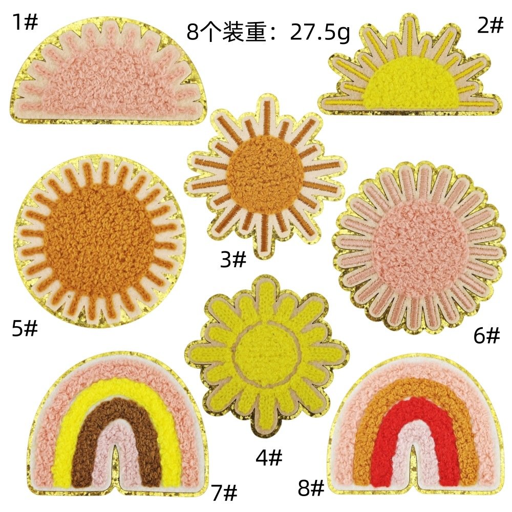 rainbow cloth sticker cute little flower sun down jacket decoration repair hole computer embroidery chapter patches decalEmbroidered Iron on Patches for Clothes, Dress, Hat, Jeans, DIY Accessories Patches for Caps Backpacks Vest Harness -JY