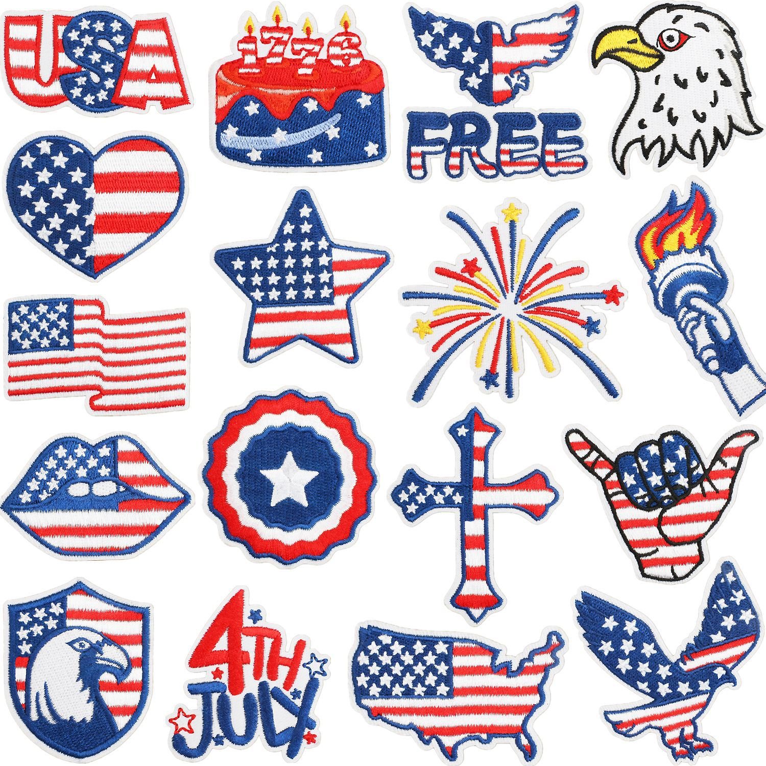 American National Day Decoration Embroidery Cloth Sticker Independence Day Flag Torch Patch Sticker Bag Embroidery Sticker Eagle