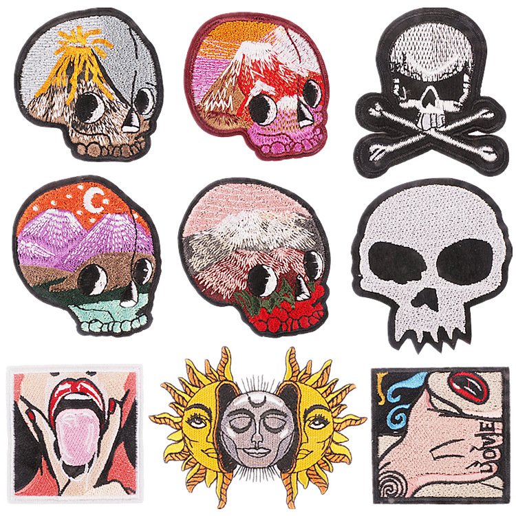 Mixed Art Skull Computer Embroidery Cloth Sticker Sun God Chapter Boy Embroidery Label Horror Skull Patch Sticker