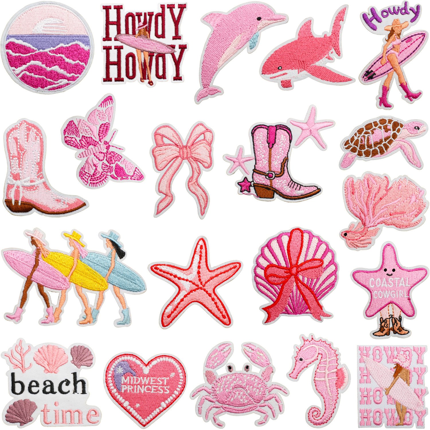 Pink theme embroidery cloth sticker surf girl patch sticker dolphin shark embroidery