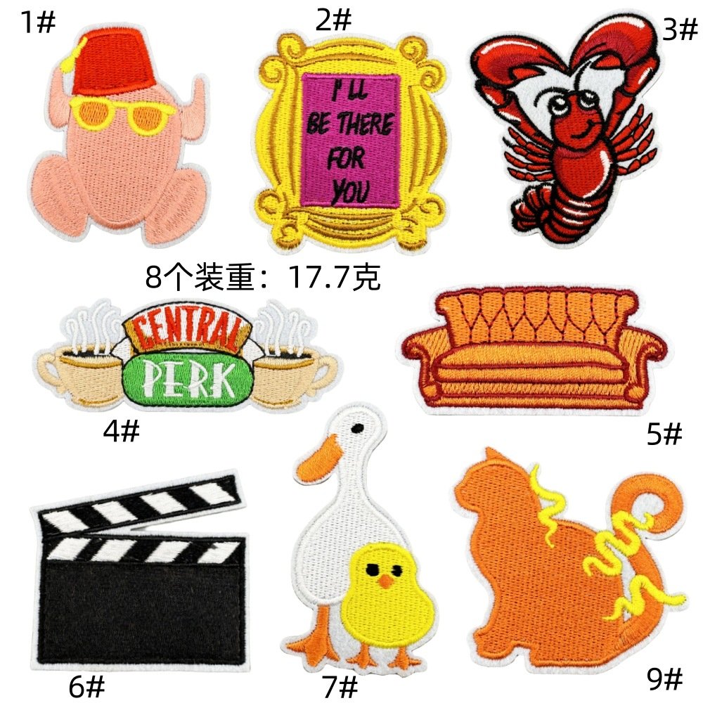 iron on Friends Tea Restaurant Cartoon Embroidery Cloth Sticker Computer Embroidery Clothing Accessories patches Sticker SpotEmbroidered Iron on Patches for Clothes, Dress, Hat, Jeans, DIY Accessories Patches for Caps Backpacks Vest Harness -JY