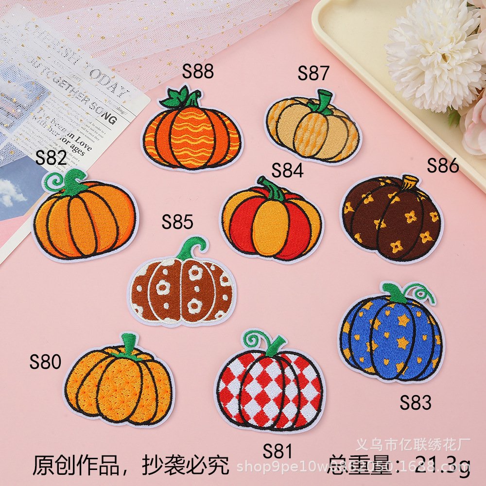 Halloween pumpkin embroidery cloth sticker hot melt adhesive clothing accessories hole patch sticker decorative decal
