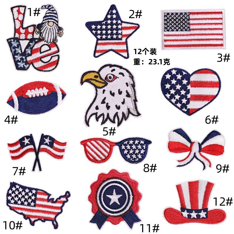 Independence Day cloth sticker decoration computer embroidery holiday party Amazon flag celebration decalEmbroidered Iron on Patches for Clothes, Dress, Hat, Jeans, DIY Accessories Patches for Caps Backpacks Vest Harness -JY
