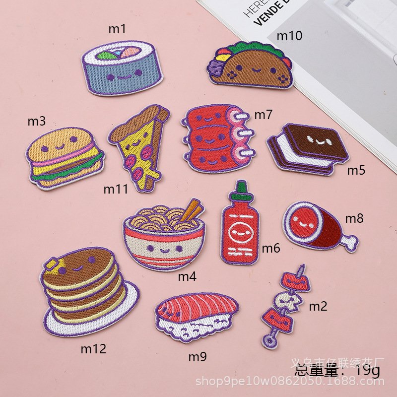 Embroidery stickers, cartoon food embroidery cloth stickers, self-adhesive tape stickers DIY hat decorative patch stickers, clothing accessories