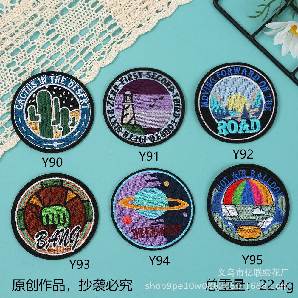 landscape round label cloth sticker hot melt adhesive cactus clothing embroidery sticker luggage decoration
