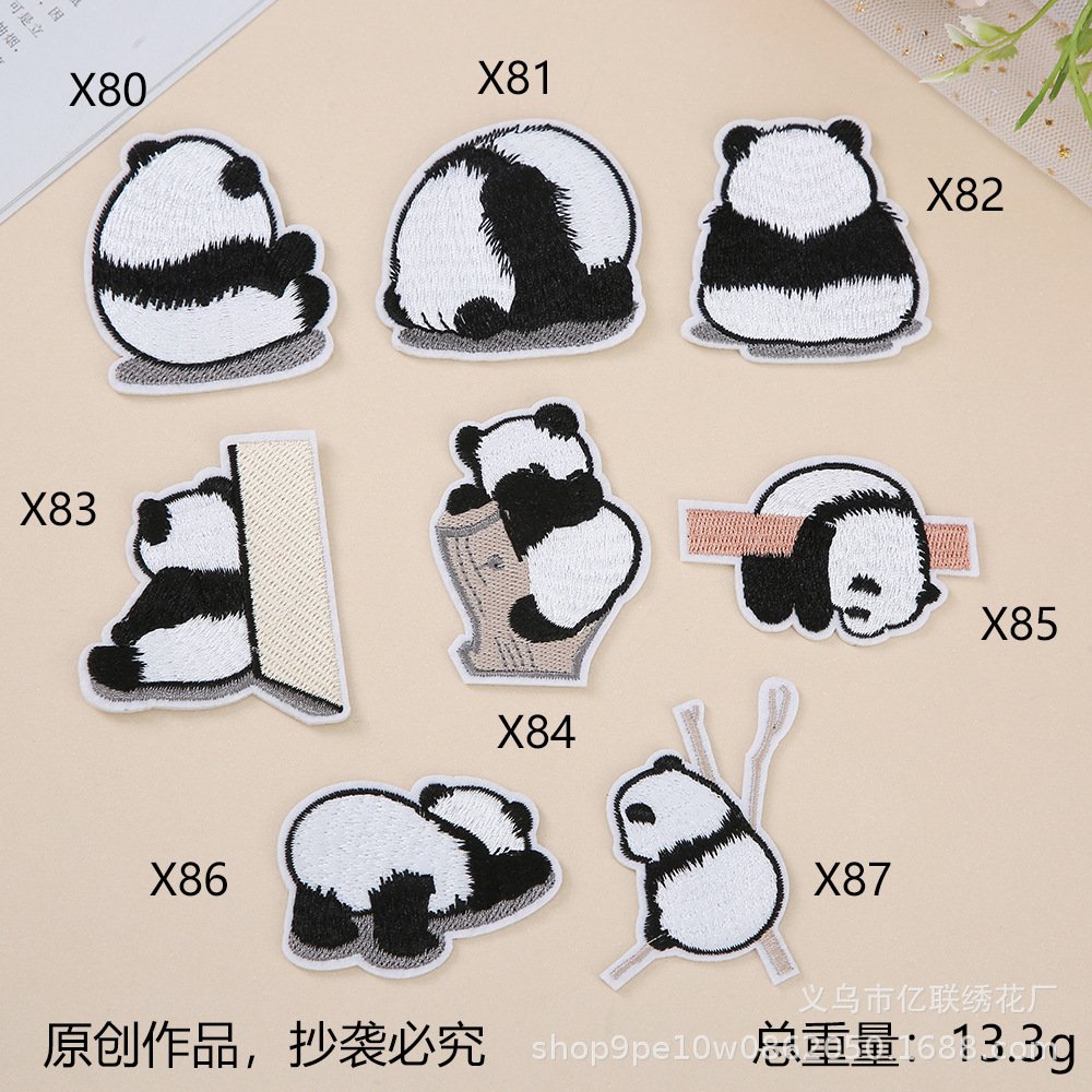 panda cloth sticker hot melt adhesive embroidery cloth sticker baked cartoon panda embroidery sticker clothing hole patch sticker processing