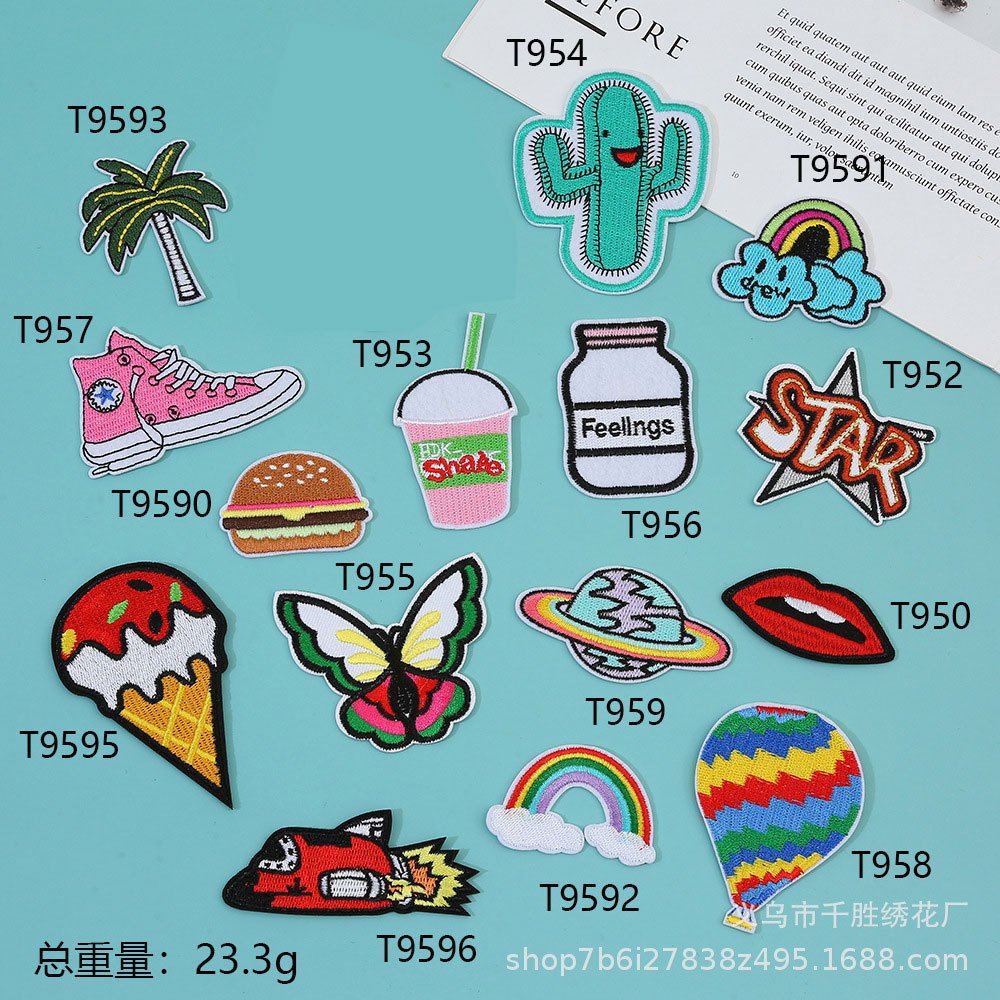 Children's cartoon flower embroidery summer rainbow cloth sticker clothes bag hat decoration decal hole filling clothing accessories