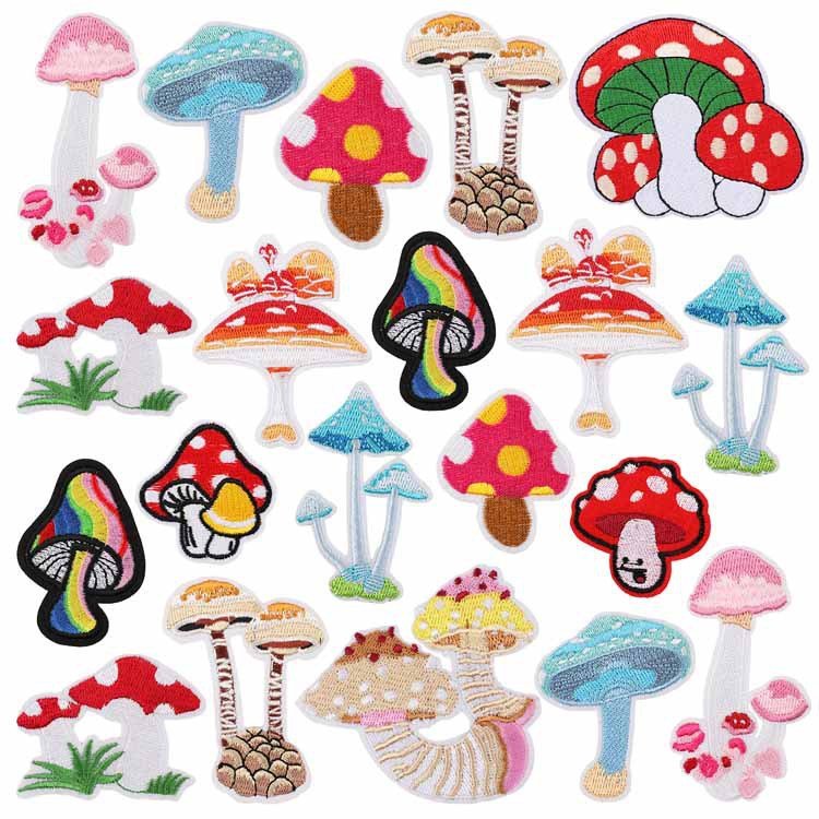 Cartoon Mushroom Embroidery Cloth Sticker Mushroom Embroidery Label Clothes Patch Sticker