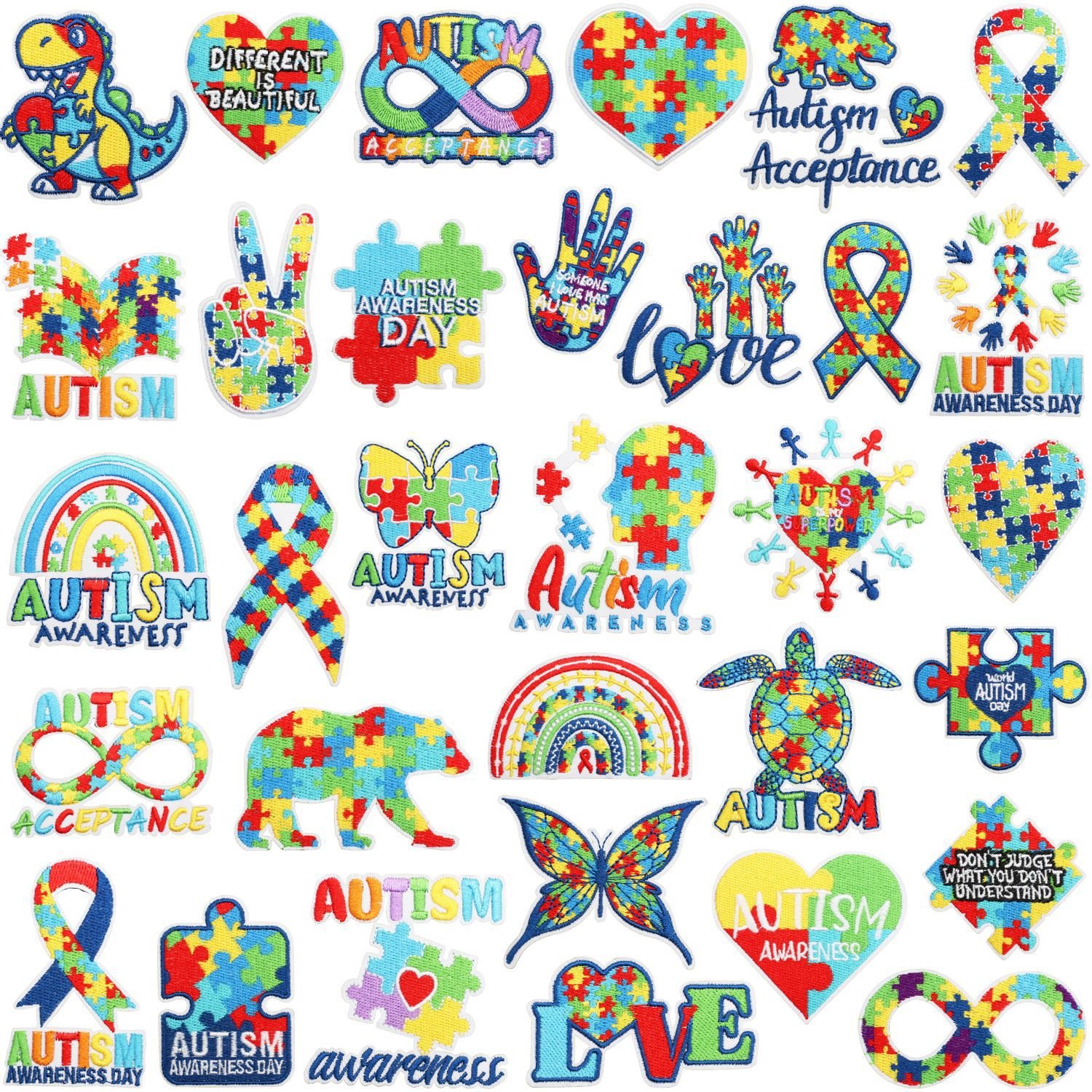Autism awareness theme embroidery cloth sticker bag dressing patch sticker color puzzle Patches ironing stamp