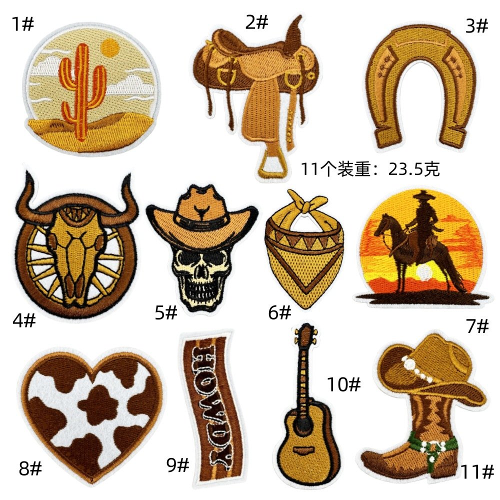 western denim cloth sticker cartoon animation computer embroidery clothing accessories embroidery adhesive discount wholesale Zhang ZaiEmbroidered Iron on Patches for Clothes, Dress, Hat, Jeans, DIY Accessories Patches for Caps Backpacks Vest Harness -JY