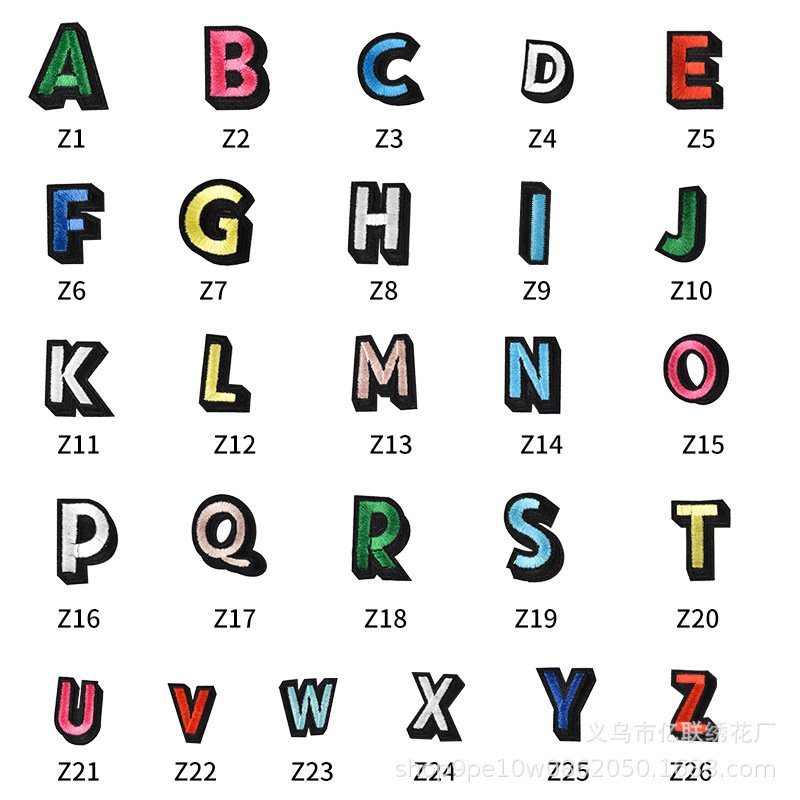 English alphabet cloth sticker color patch clothing, bags and accessories, trademark code number color letters