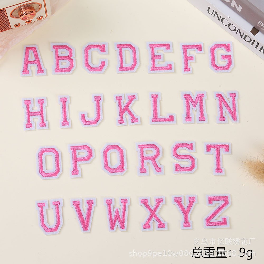 small 26 English alphabet cloth sticker solid color clothing accessories embroidery sticker alphabet embroidery label patch sticker