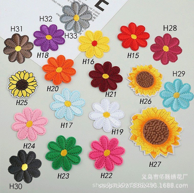 Embroidery cloth sticker, colorful flower embroidery cloth sticker, cute chrysanthemum patch sticker, clothing accessories, luggage DIY decorative sticker.