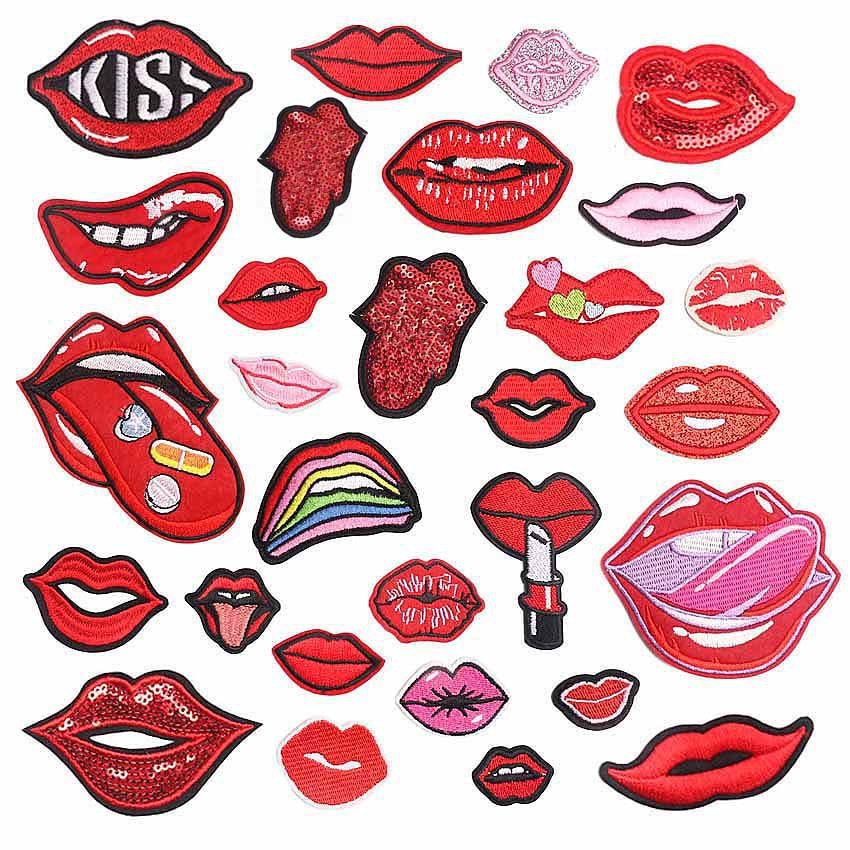 lips embroidery cloth stickerclothes hole patch stickerbag decorationIron on Patches